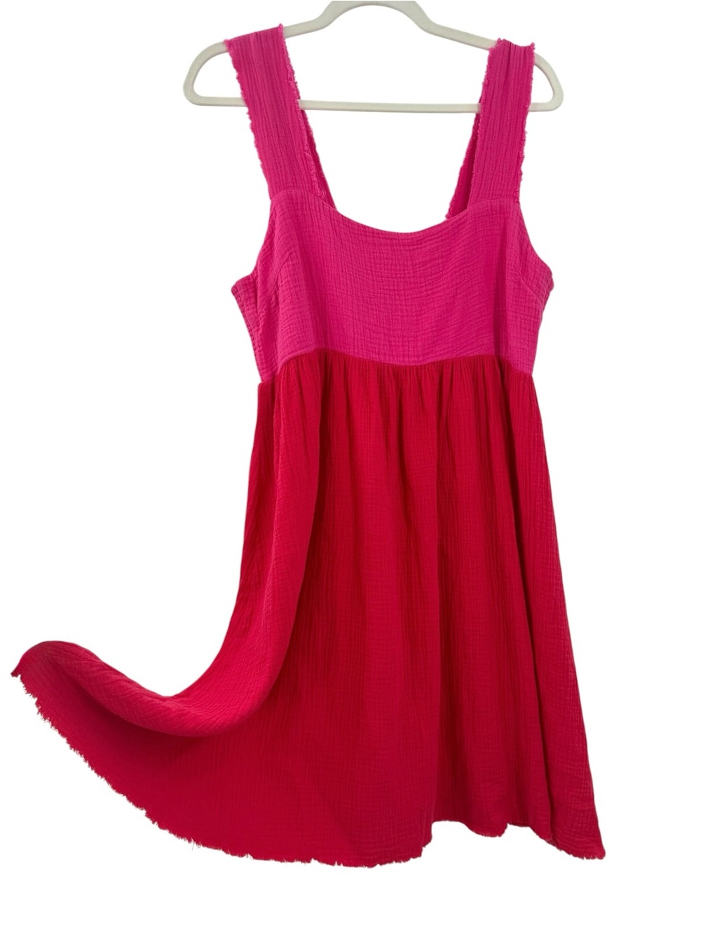 Natural Life Tricia Pink Red Cotton Gauze Midi Dress Colorblock Fairy Boho Med - Picture 6 of 12
